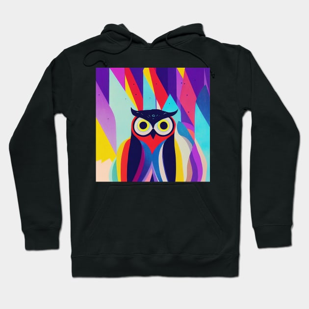 Colorful Owl Portrait Illustration - Bright Vibrant Colors Bohemian Style Feathers Psychedelic Bird Animal Rainbow Colored Art Hoodie by JensenArtCo